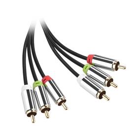 Kabel GoGEN 3x Cinch / 3x Cinch, 2m, pozlacené konektory černý

