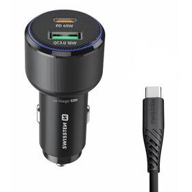 Adaptér do auta Swissten USB-C PD + USB-A, 63W + USB-C kabel 1m černý

