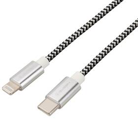 Kabel GoGEN USB-C / Lightning, 1m, opletený, zkumavka stříbrná barva
