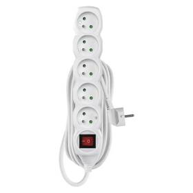 Kabel prodlužovací EMOS 5x zásuvka, vypínač, 5m bílá barva
