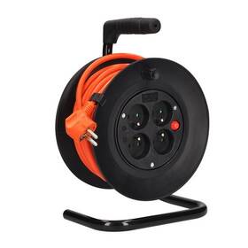 Kabel prodlužovací na bubnu Solight 4 zásuvky, 15m, 3x 1,5mm2 černý/oranžový

