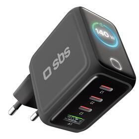 Nabíječka do sítě SBS Smart GaN 3x USB-C/USB-A, PD, 140 W černá

