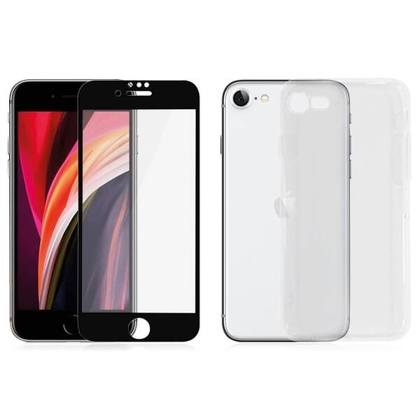 Tvrzené sklo PanzerGlass Edge-to-Edge na Apple iPhone 6/6s/7/8/SE (2020) + kryt na mobil Clear Case černé

