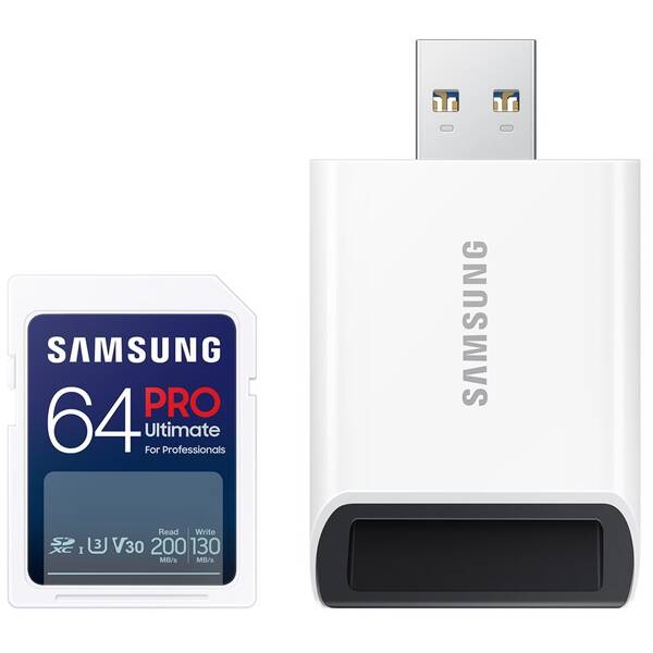 Paměťová karta Samsung SDXC PRO Ultimate 64GB (200R/130W) + USB adaptér 

