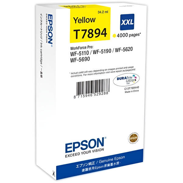 Inkoustová náplň Epson T7894 XXL, 4000 stran žlutá

