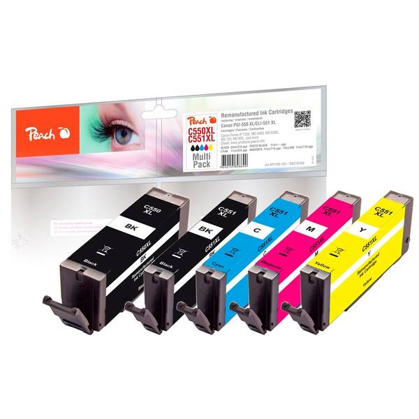 Inkoustová náplň Peach Canon PGI550XL/CLI551XL, MultiPac, 1x22, 4x11 ml vícebarevná

