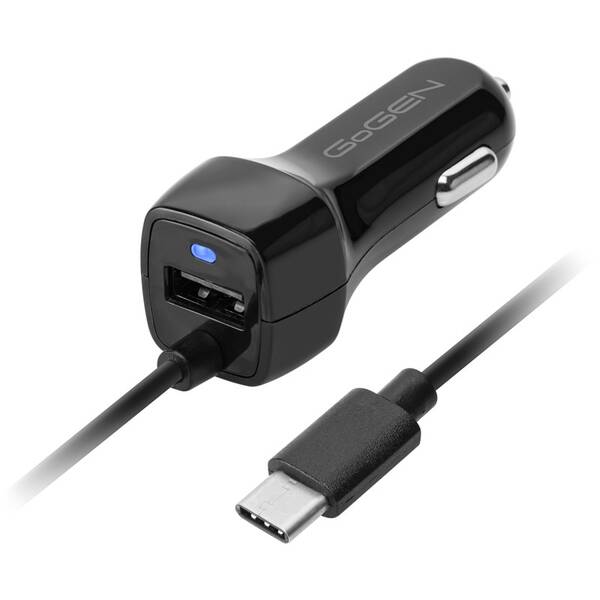 Adaptér do auta GoGEN integrovaný kabel (micro USB), 1x USB, 2,1A černý

