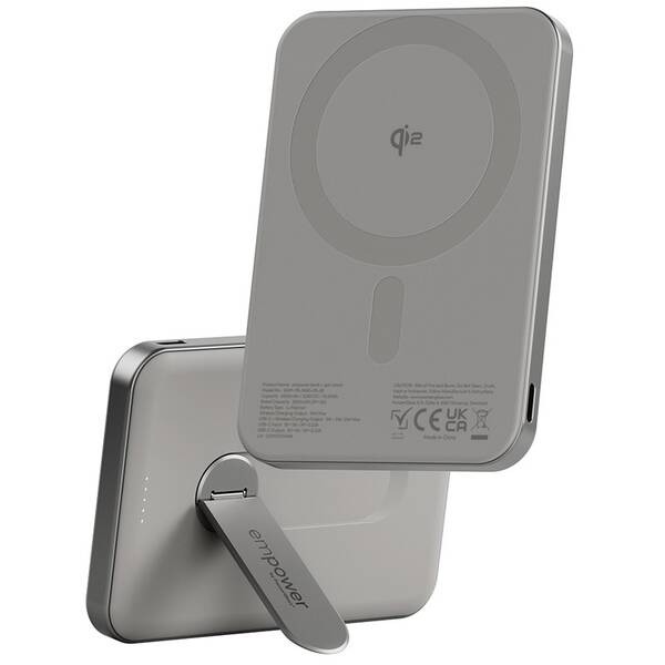 Powerbanka PanzerGlass empower Qi2 5000 mAh, MagSafe, KickStand šedá

