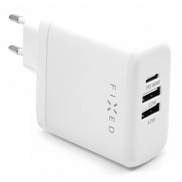 Nabíječka do sítě FIXED 2x USB, USB-C PD, 60W bílá

