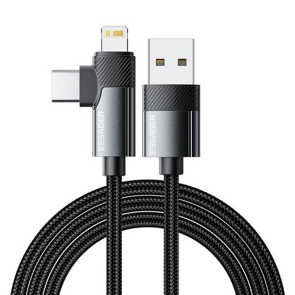 Kabel Essager William USB-A / USB-C - Lightning, 3A, 2m černý

