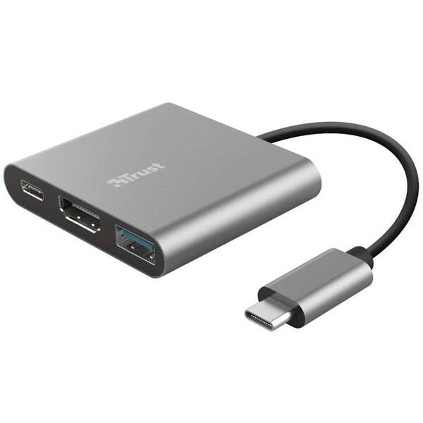 USB Hub Trust Dalyx 3v1 USB-C/USB, HDMI, USB-C PD 100W šedá barva
