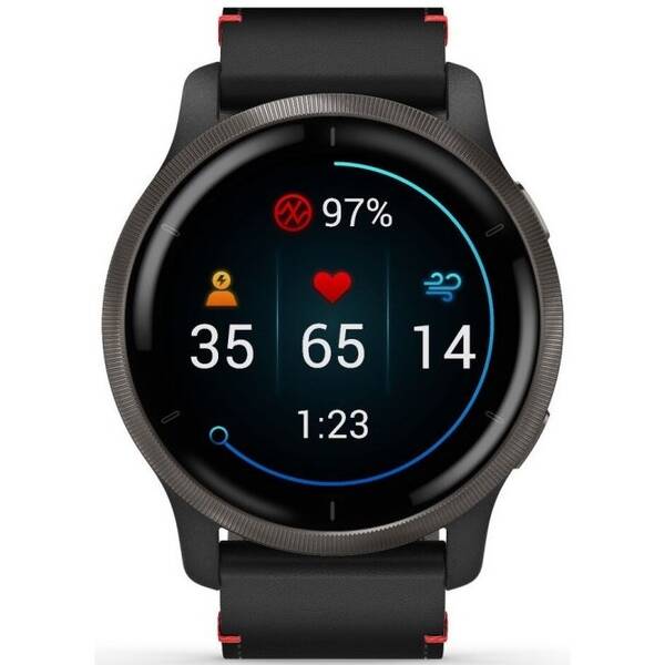 Chytré hodinky Garmin Venu 2 - Slate/Black Leather Band 

