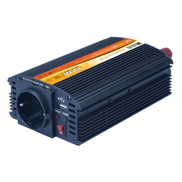 Měnič napětí Solight 12V, 300W, kovový, černý, 12V + USB 500mA 

