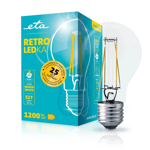 Žárovka LED ETA RETRO LEDka klasik filament 9W, E27, teplá bílá 

