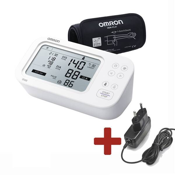 Tlakoměr na paži OMRON M6 Comfort AFib NEW + ZDROJ bílá barva
