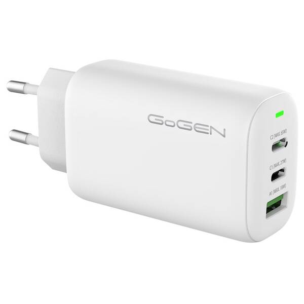 Nabíječka do sítě GoGEN ACHPD 365, 2x USB-C PD, 1x USB-A, 65W bílá

