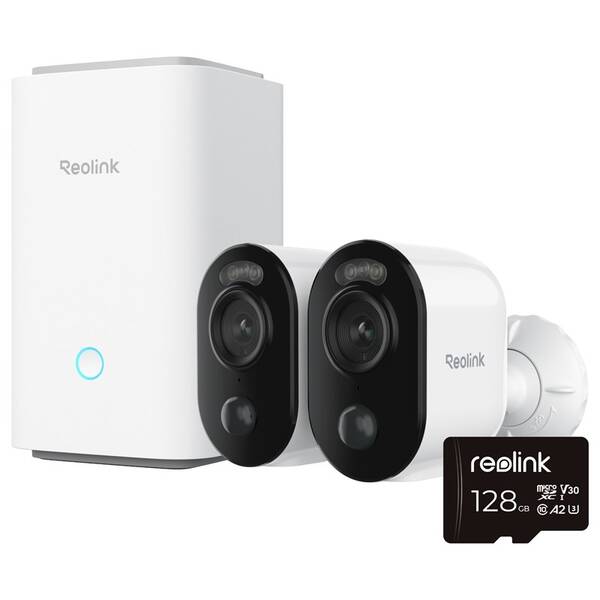 IP kamera Reolink 2x Argus Series B310 + Hub 1 + 128GB microSD karta bílá

