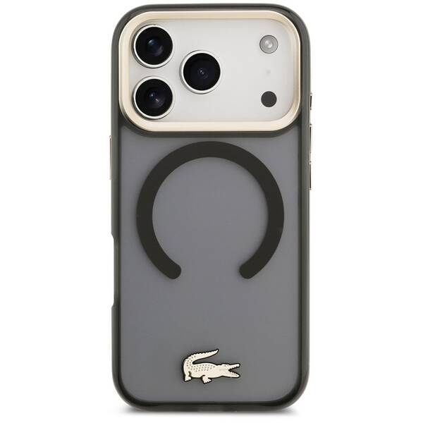 Kryt na mobil Lacoste Frosted Finish Gold Logo MagSafe na Apple iPhone 17 Pro černý

