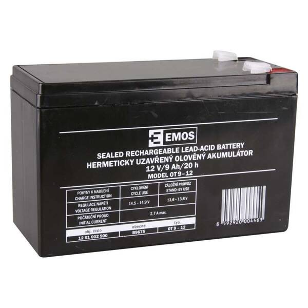 Olověný akumulátor EMOS bezúdržbový 12 V/9 Ah, faston 6,3 mm 

