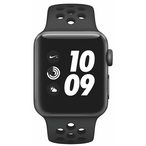Chytré hodinky Apple Series 3 GPS 38mm pouzdro z vesmírně šedého hliníku - antracitový/černý sportovní řemínek Nike 

