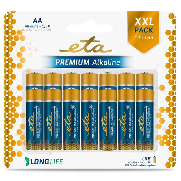 Baterie alkalická ETA ALKALINE AA, LR06, blistr 14ks 

