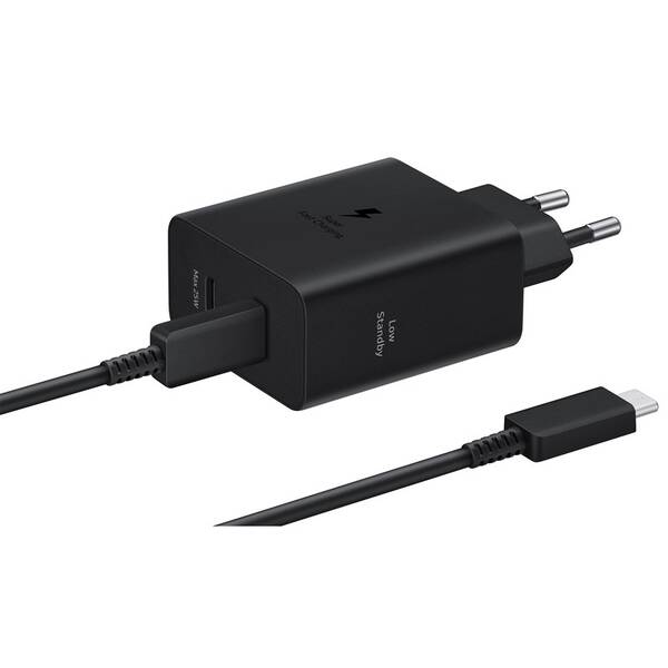 Nabíječka do sítě Samsung 2x USB-C, s funkcí Fast Charge 50W + kabel USB-C černá

