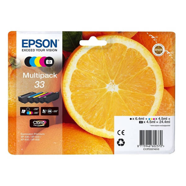 Inkoustová náplň Epson 33, 200/250/3x300 stran vícebarevná

