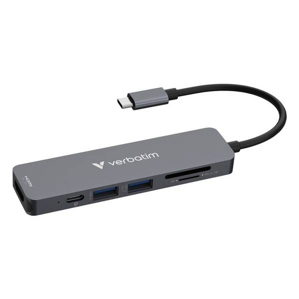 USB Hub Verbatim USB-C Essentials Multiport Hub 6 port - USB 3.2 GEN 1 / HDMI /  USB-C PD / USB-A / SDHC / microSD šedý

