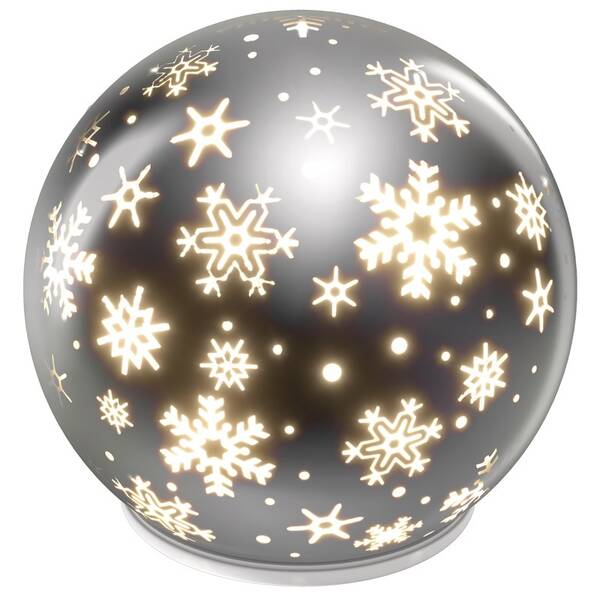 LED dekorace EMOS skleněná koule – vločky, 12 cm, 3x AA, vnitřní, teplá bílá, časovač 

