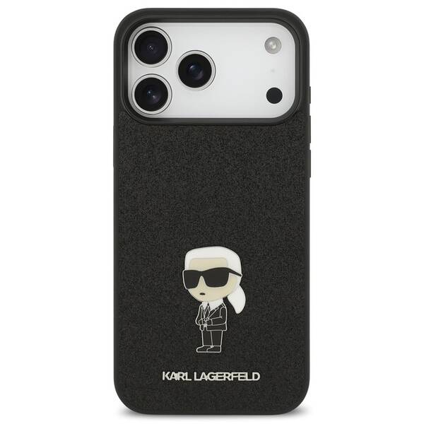 Kryt na mobil Karl Lagerfeld Fixed Glitter Metal Ikonik na Apple iPhone 17 Pro Max černý

