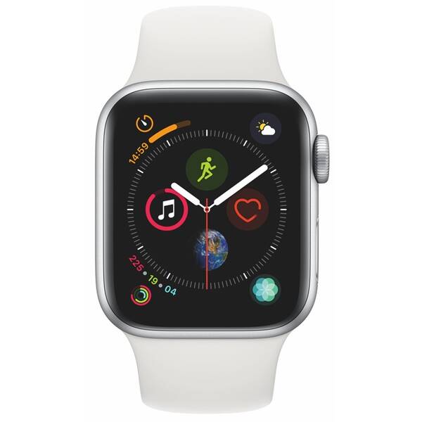 Chytré hodinky Apple Watch Series 4 GPS 40mm pouzdro ze stříbrného hliníku - bílý sportovní řemínek CZ verze 

