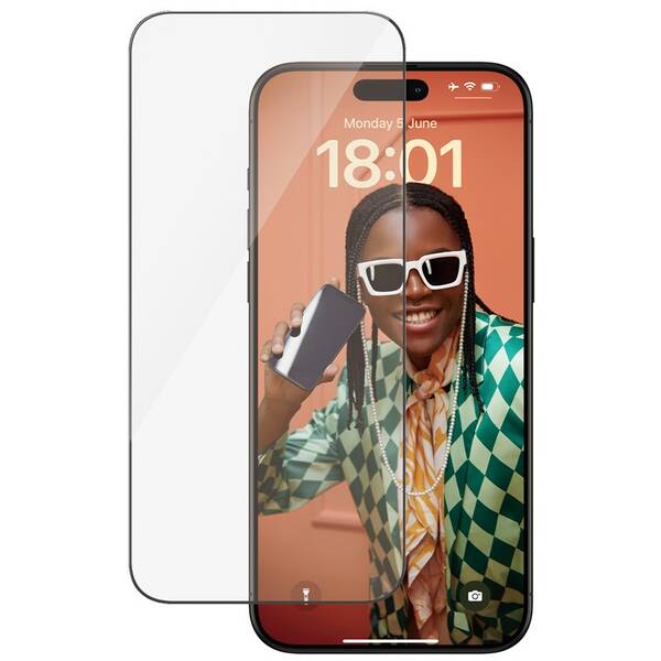 Tvrzené sklo PanzerGlass Ultra-Wide Fit na Apple iPhone 15 Pro Max s instalačním rámečkem 

