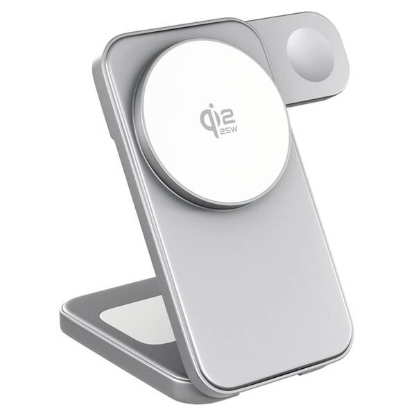 Bezdrátová nabíječka Spello by Epico ForceBase Qi2 25W 3in1 Fold stříbrná

