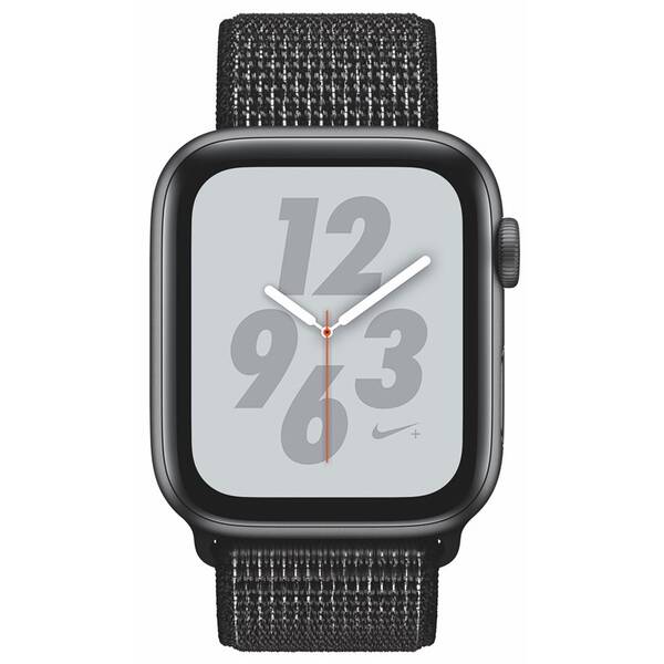 Chytré hodinky Apple Series 4 GPS 44mm pouzdro z vesmírně šedého hliníku - černý provlékací sportovní řemínek Nike 

