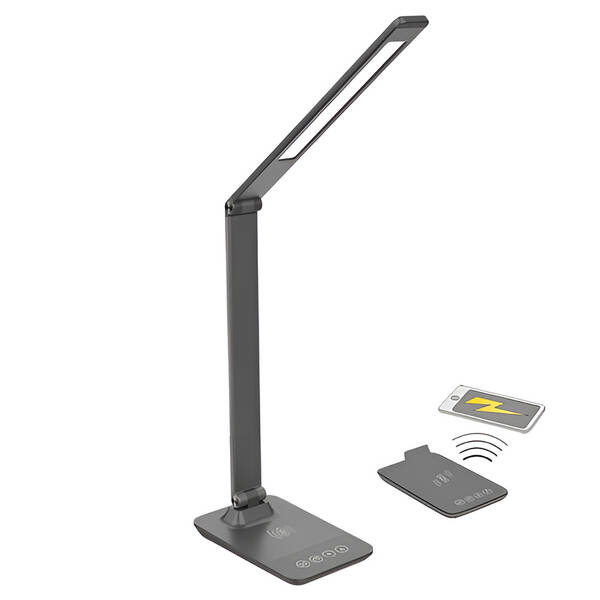 Stolní LED lampička Solight stmívatelná, 10W, bezdrátové nabíjení telefonu šedá

