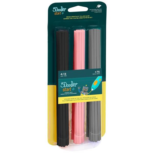 Náplň 3Doodler ECO-PCL pro 3D pero Start+ 75ks černá/šedá/růžová

