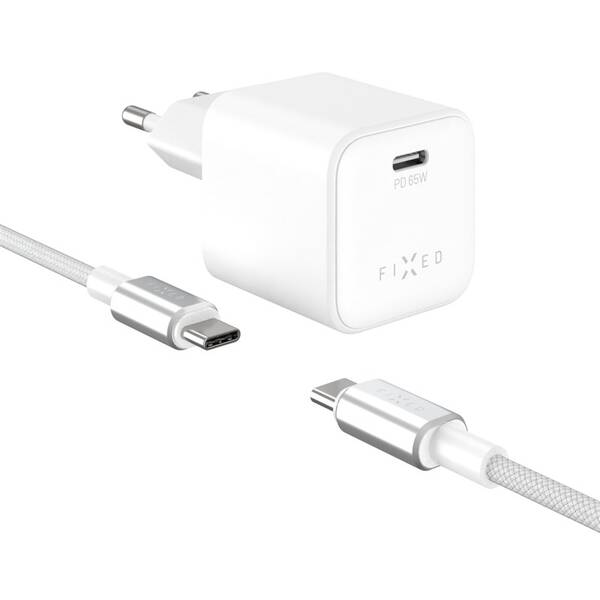 Napájecí adaptér FIXED Mini 65W GaN, USB-C, PD bílý

