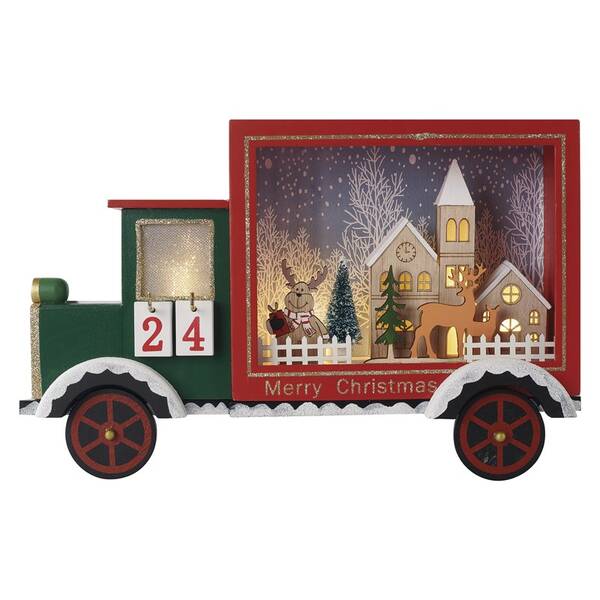 LED dekorace EMOS 12 LED dřevěné auto, 20 × 30,5 cm, 2x AA, vnitřní, teplá bílá 


