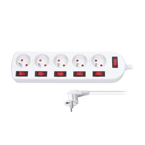 Kabel prodlužovací Solight 5x zásuvka, 6x vypínač, 2 m bílý

