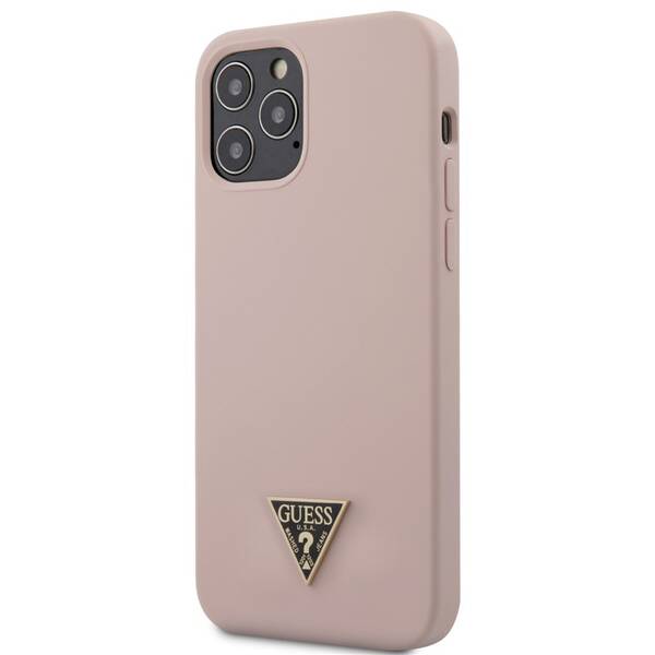Kryt na mobil Guess Silicone Metal Triangle na Apple iPhone 12 Pro Max růžový

