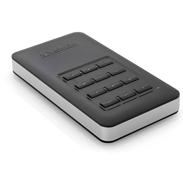 SSD externí Verbatim 256GB, s numerickou klávesnicí pro šifrování stříbrný/šedý

