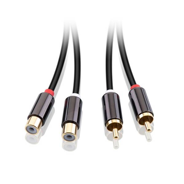 Kabel GoGEN 2x Cinch, 2,5m, prodlužovací, pozlacené konektory černý

