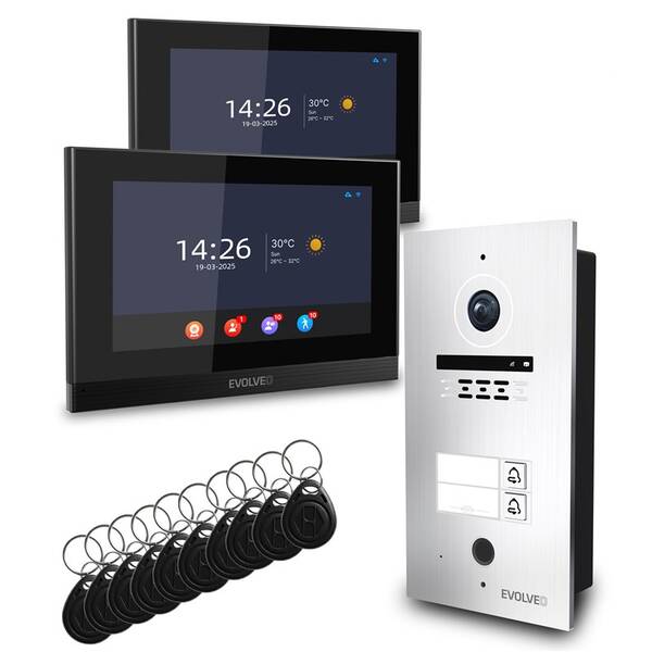 Dveřní videotelefon Evolveo ID-2,  pro dva byty s RFID, otiskem prstu a podporou ONVIF kamer černý/nerez

