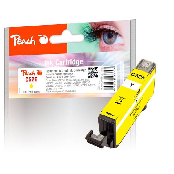Inkoustová náplň Peach Canon CLI-526Y, 490 stran žlutá

