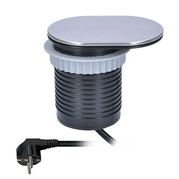Kabel prodlužovací Solight 1x vestavná zásuvka, 1x USB, 1,9m černý/stříbrný

