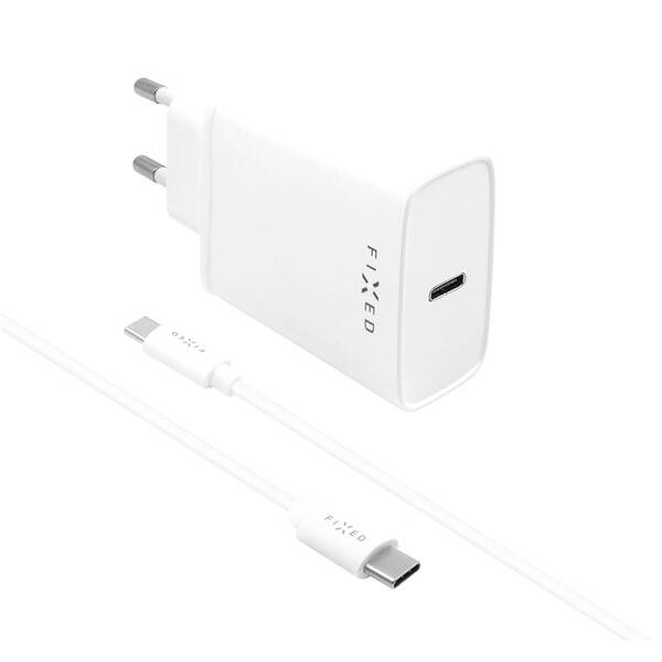 Nabíječka do sítě FIXED USB-C PD 20W + USB-C kabel 1m bílá

