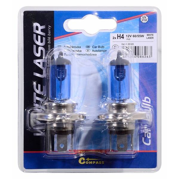 Autožárovka Compass 08626 12V H4 60/55W P43t WHITE LASER (2 ks) 

