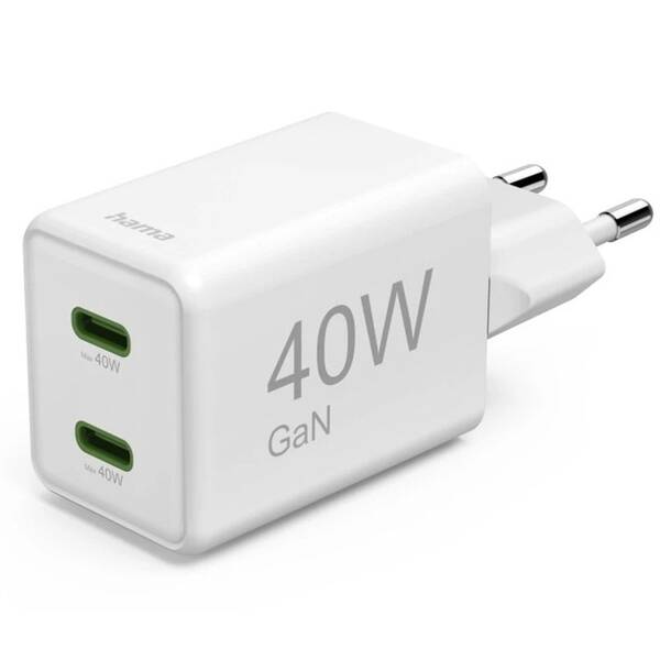 Nabíječka do sítě Hama 2x USB-C PD/QC, 40 W bílá

