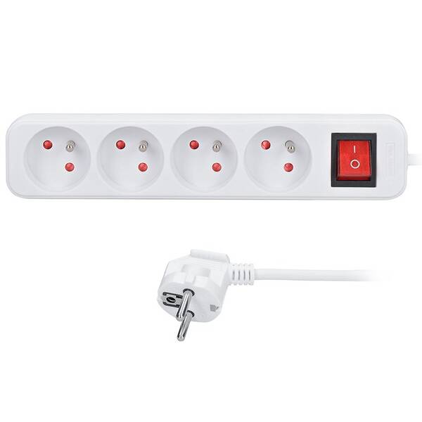 Kabel prodlužovací Solight 4 zásuvky, vypínač, 3 x 1.5mm2, 3 m bílý

