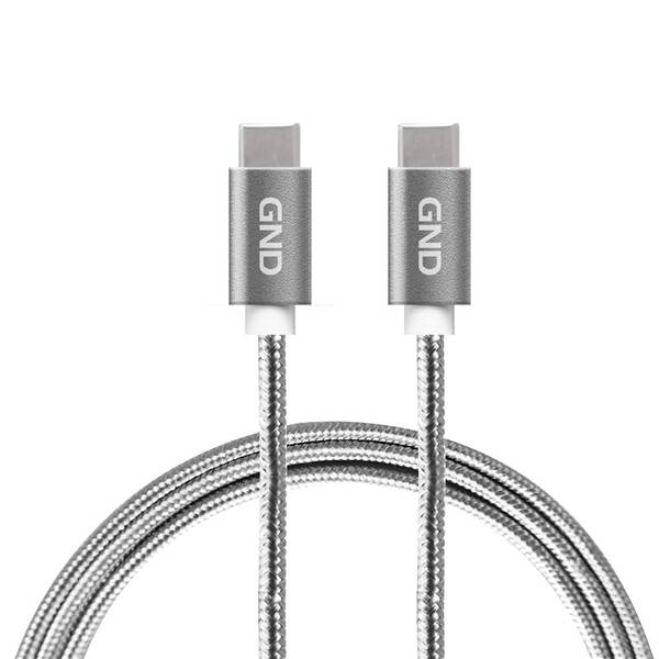 Kabel GND USB-C/USB-C 3.1, PD, 2m, opletený šedý

